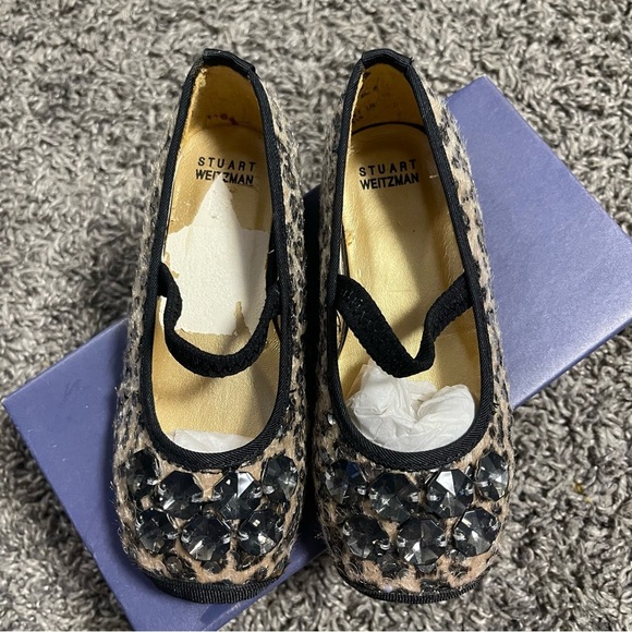 Stuart Weitzman Toddler Girls Shoes Leopard Print Flats with Black Trim Sz 8 - Picture 6 of 9